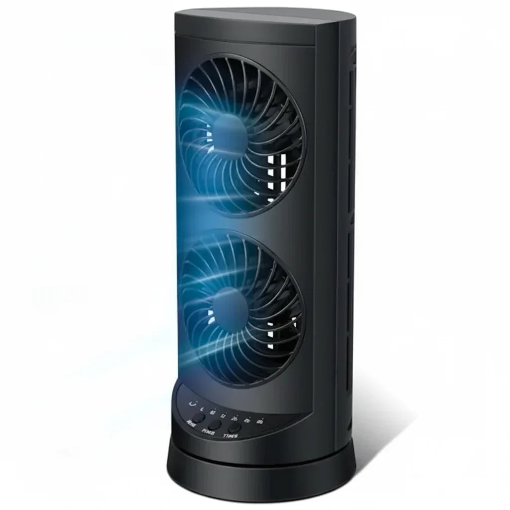 Ventilator turn modern negru — Profil vertical subțire, răcire care economisește spațiu