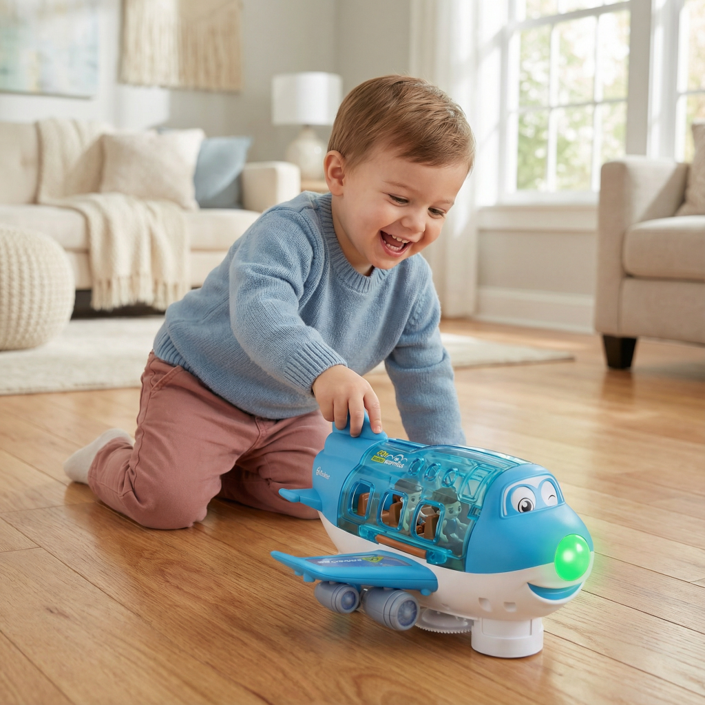Avião musical de brincar dançante — movimentos rítmicos e luzes brilhantes