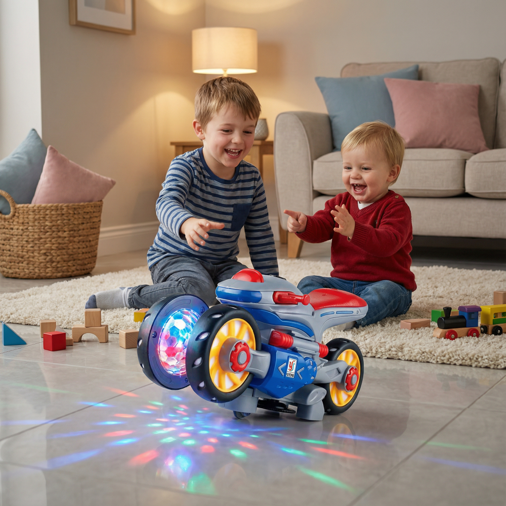 دراجة نارية آلية بالأضواء والموسيقى - حركة تلقائية، ألحان إيقاعية، وإضاءة ساطعة