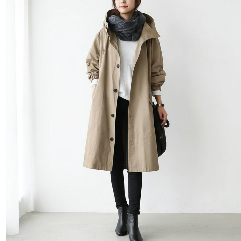 Trenchcoat Lang Kapuze Taschen Casual - Image 8