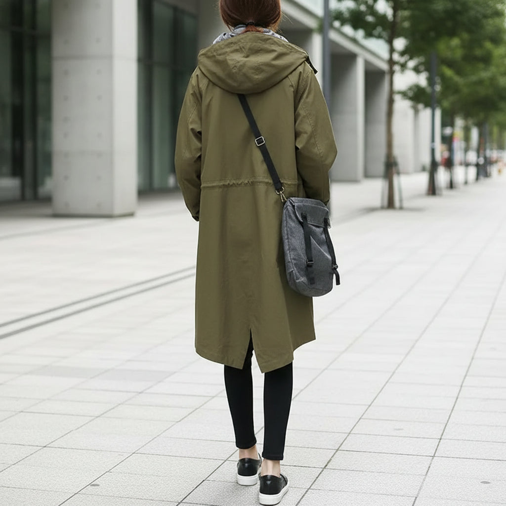Trenchcoat Lang Kapuze Taschen Casual - Image 9