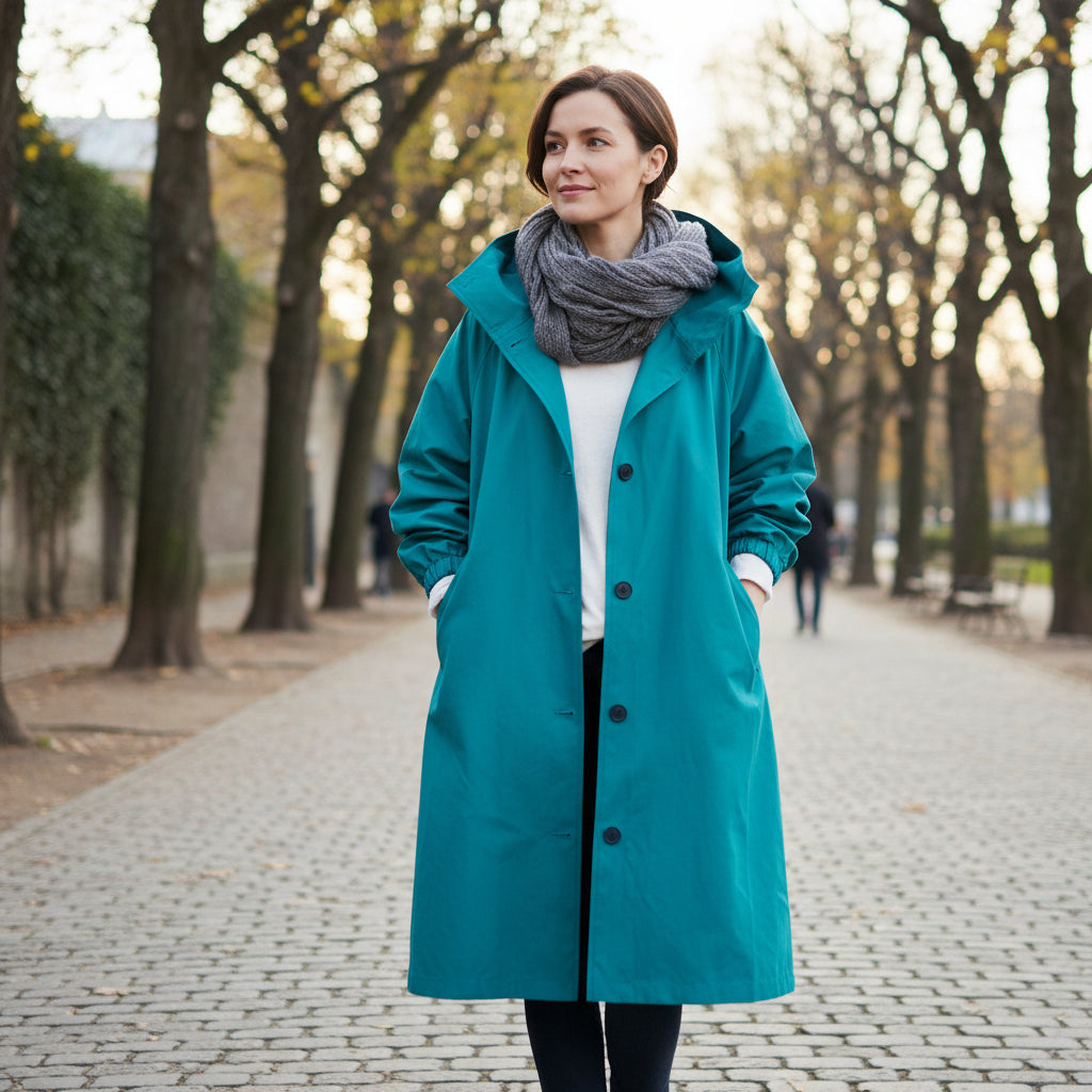 Ledig lång trenchcoat för kvinnor — huva och fickor