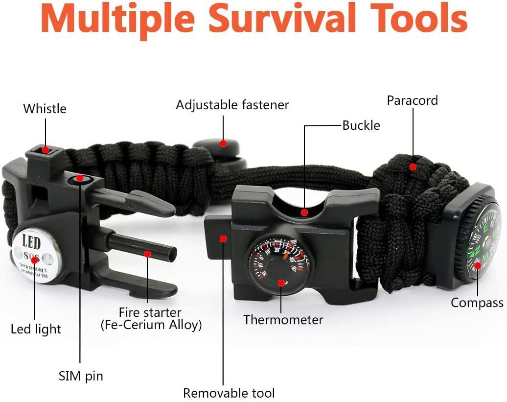 Survival Bracelet with 20 Tools Made from Durable Paracord - Esilora