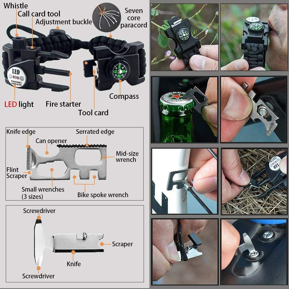 Survival Bracelet with 20 Tools Made from Durable Paracord - Esilora