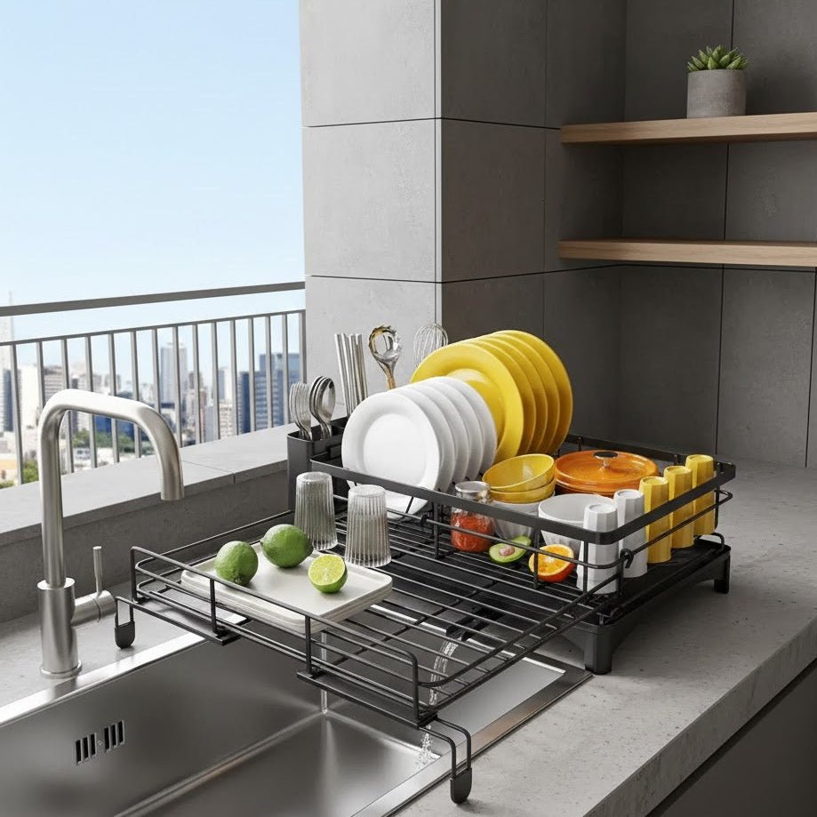 Opvaskestativ med integreret drypbakke — Rummelig opbevaring