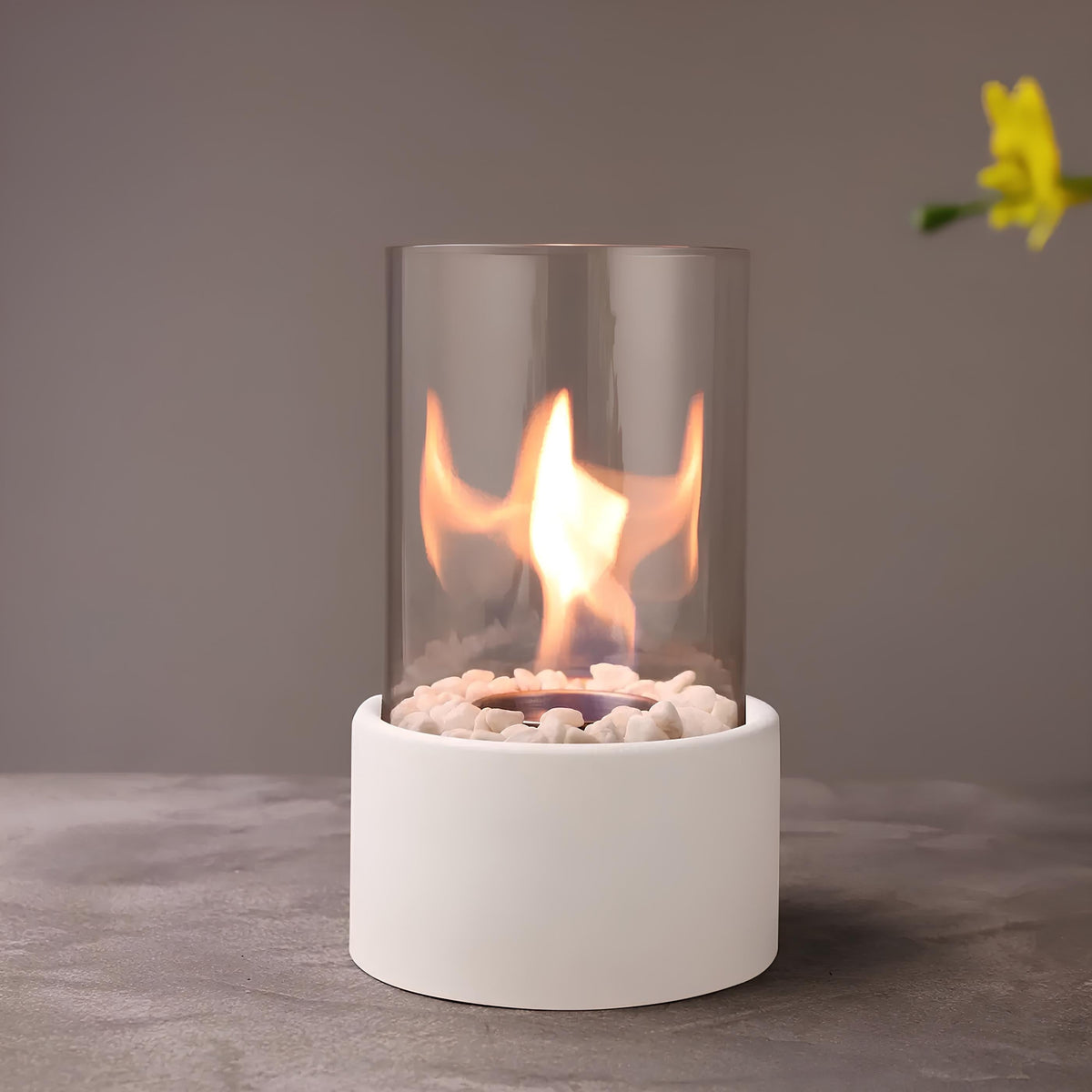 Moderne glazen metalen tafelvuurkorf - decoratieve brander