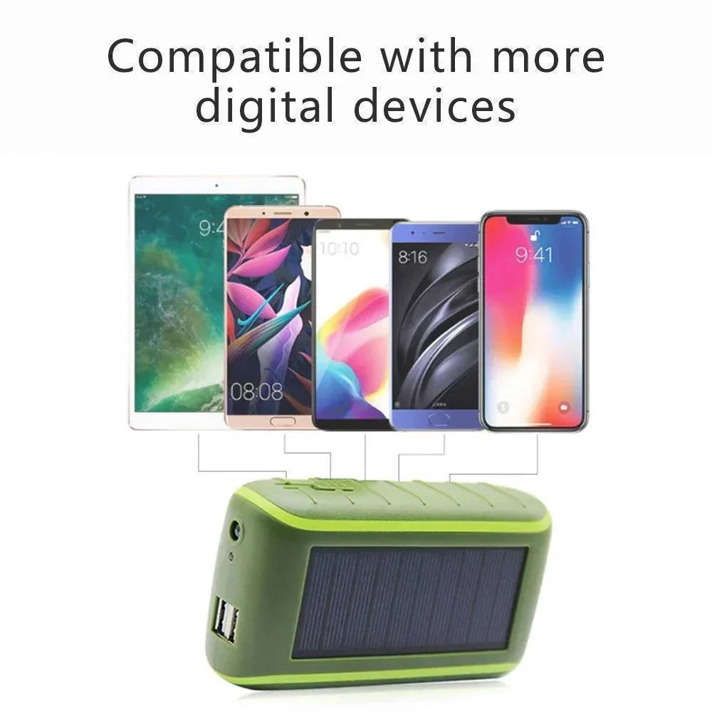 Solar Power Bank with Hand Crank and Flashlight – USB Compatible - Esilora