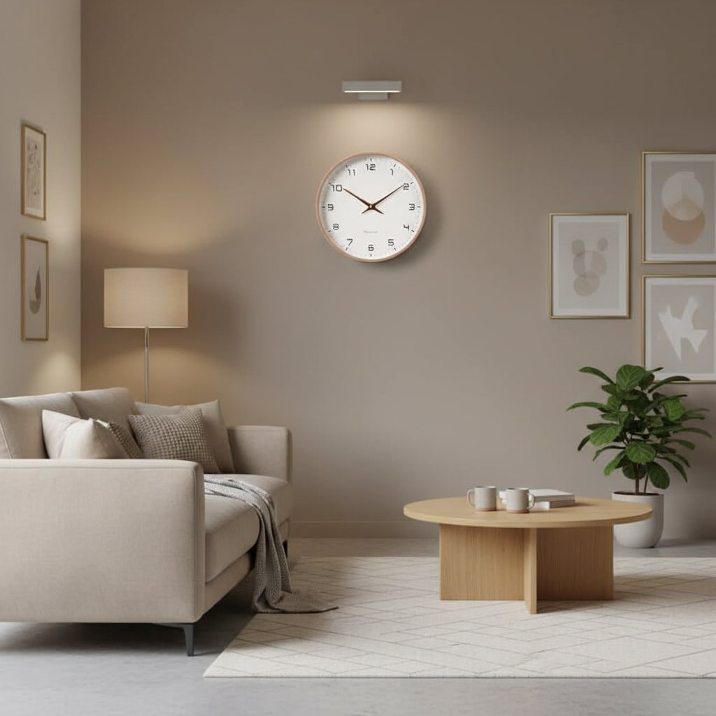 Moderne minimalistisk veggklokke - ren urskive, moderne interiør