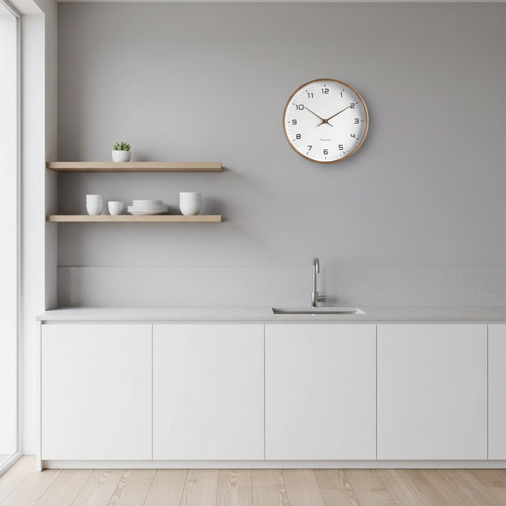 Moderne minimalistisk veggklokke - ren urskive, moderne interiør