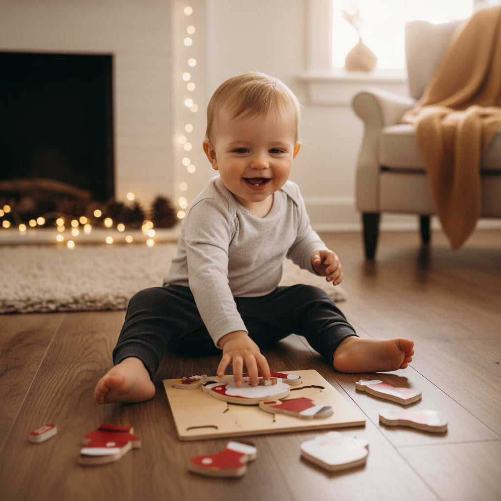 Puzzle natalizio per bambini piccoli — 4 immagini festive educative