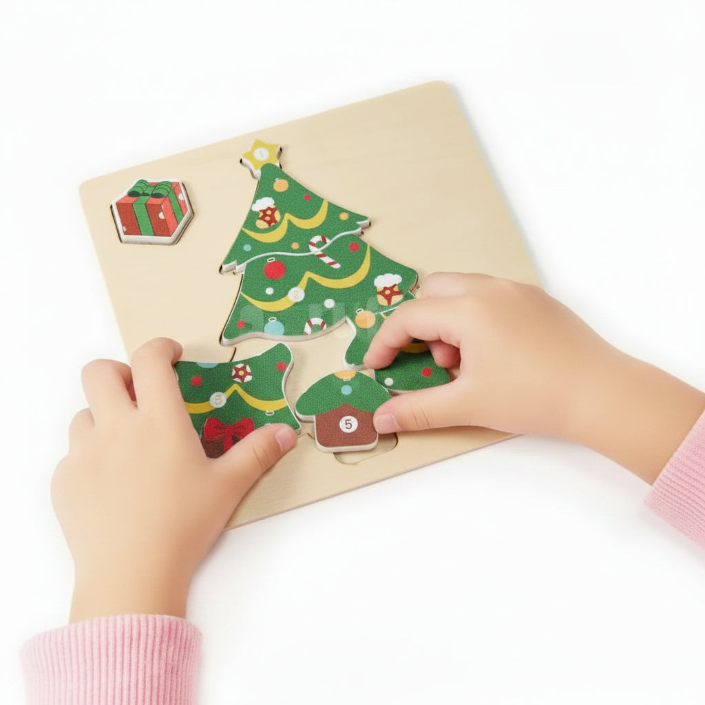 Puzzle natalizio per bambini piccoli — 4 immagini festive educative
