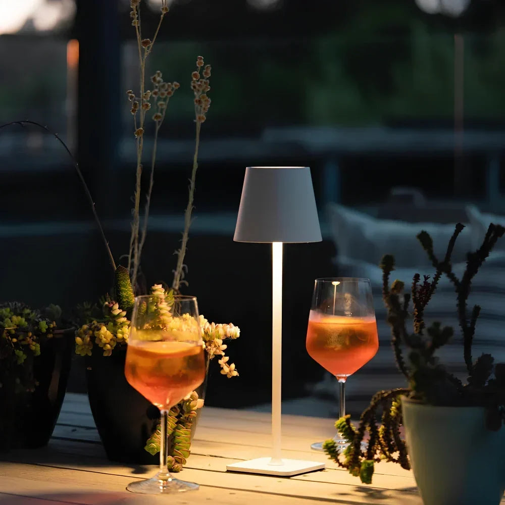 Modern Dimmable LED Table Lamp — Metal, Battery Powered, Touch Control, IP54 Weatherproof