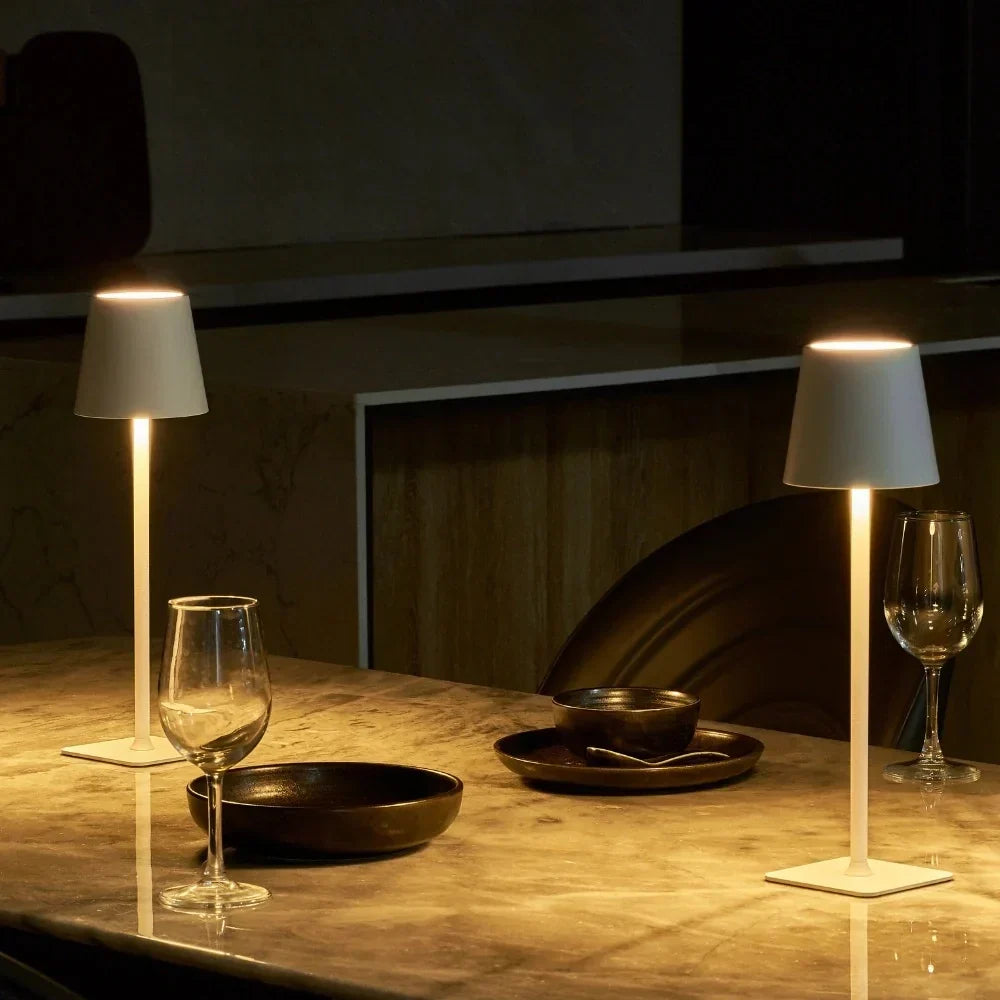 Modern Dimmable LED Table Lamp — Metal, Battery Powered, Touch Control, IP54 Weatherproof