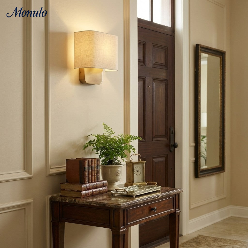 Nolvara Aleena Soft Fabric Luxe Metal Fabric Wall Sconce for Bedroom Reading Light | Esilora