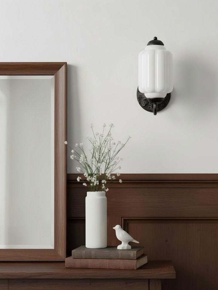 Vintage Milk Glass Sconce Bedside Hallway Eloise Wall Sconce | Esilora