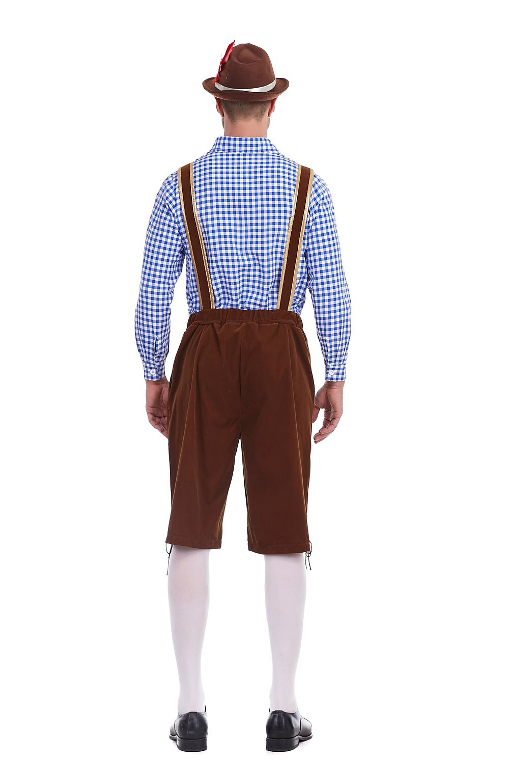 AlpenKönig kostumesæt til mænd — broderede lederhosen, ternet skjorte