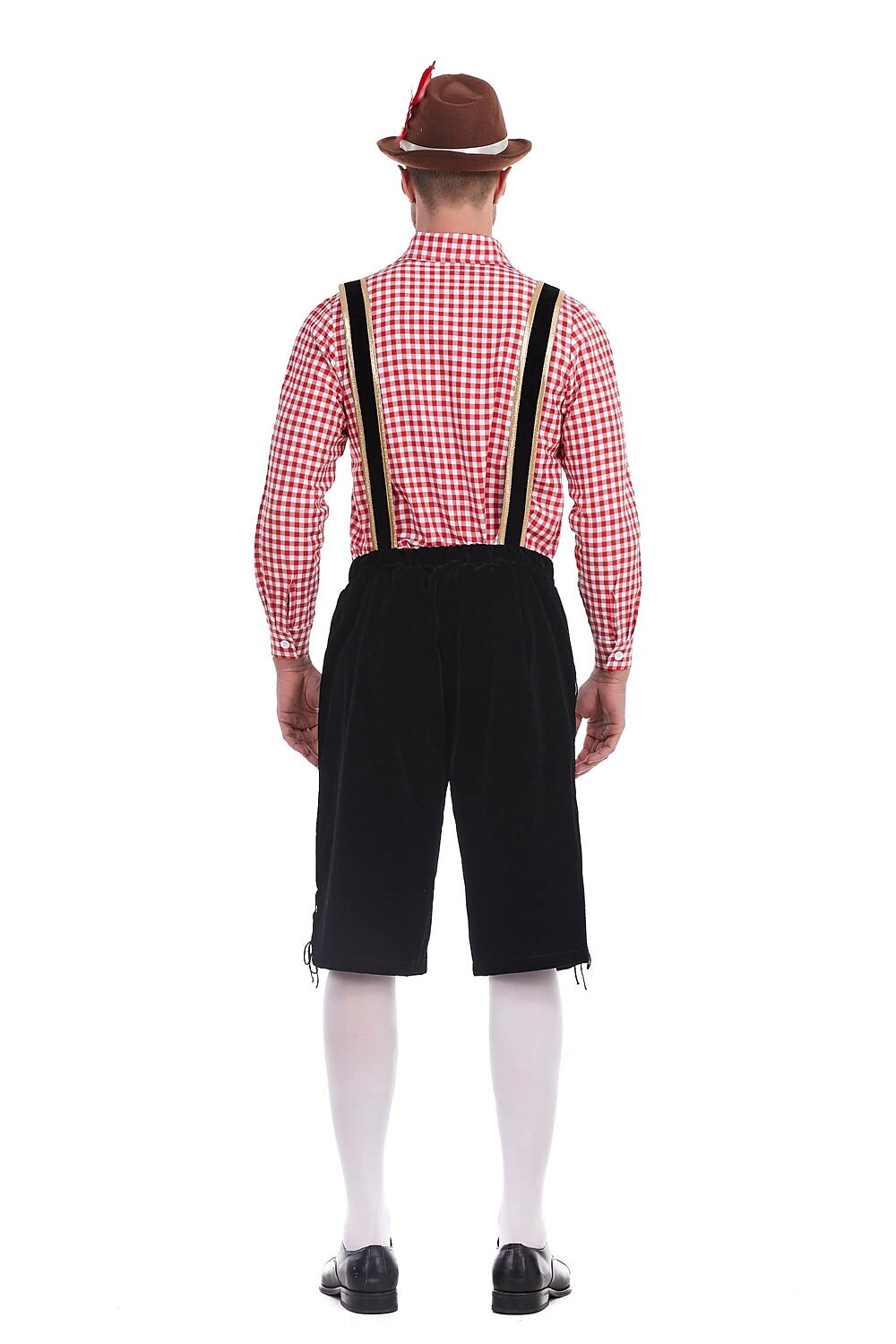 AlpenKönig kostumesæt til mænd — broderede lederhosen, ternet skjorte
