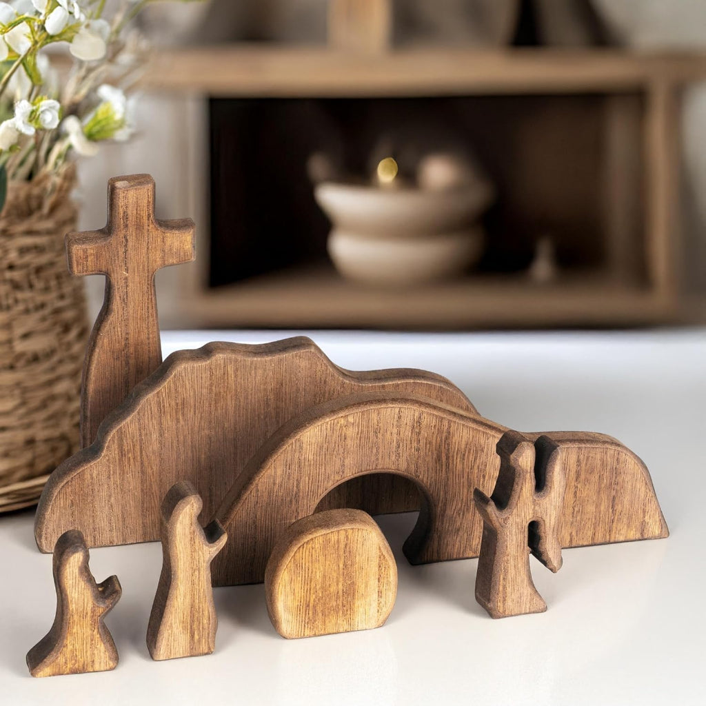 Tumba de Jesús de madera hecha a mano — decoración de la Resurrección de Pascua