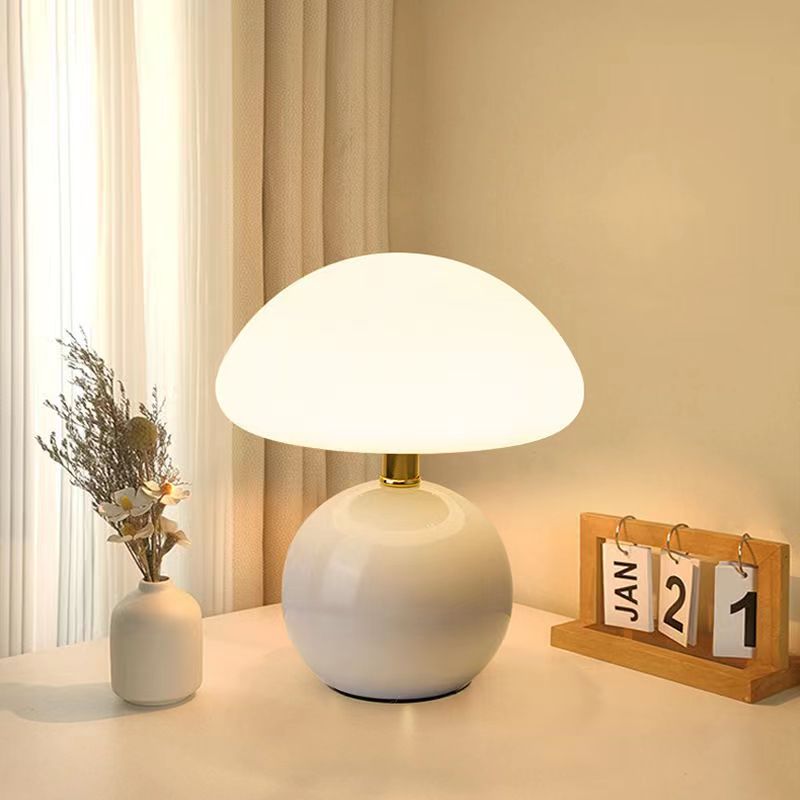 Modern White LED Table Lamp — Rechargeable Circular Design