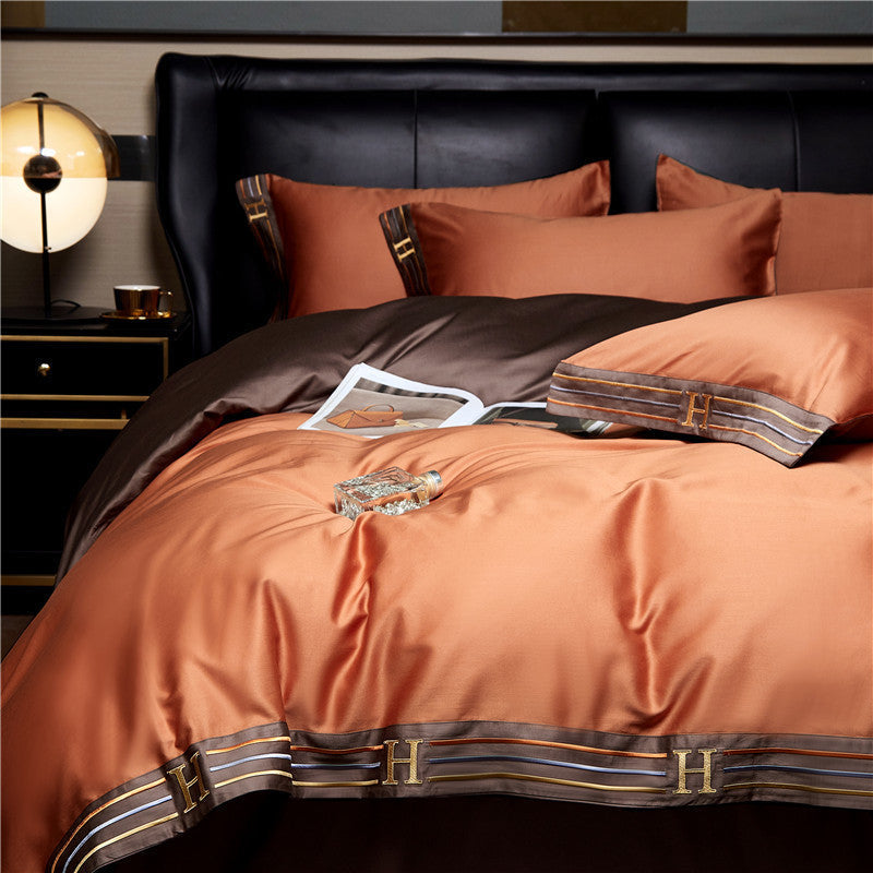 Satin Cotton Embroidered Bedding Set, Deluxe 4 Piece, Model A1