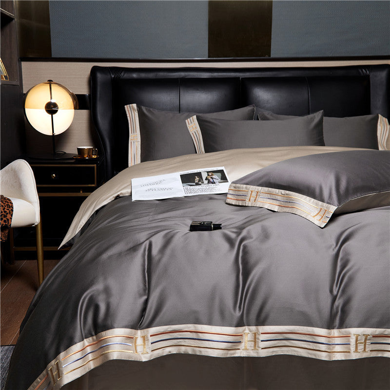 Satin Cotton Embroidered Bedding Set, Deluxe 4 Piece, Model A1