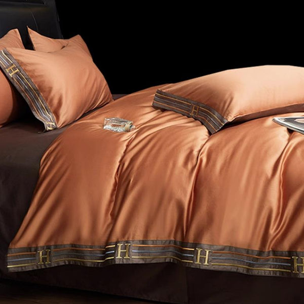 Satin Cotton Embroidered Bedding Set, Deluxe 4 Piece, Model A1