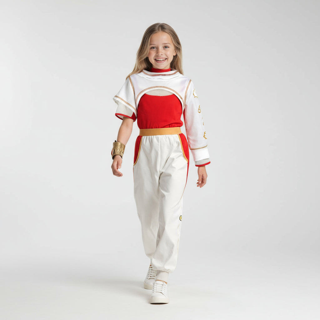 Set de costum de supererou pentru copii - jachetă alb-roșie, pantaloni, patru piese, pentru vârstele 3-10 ani